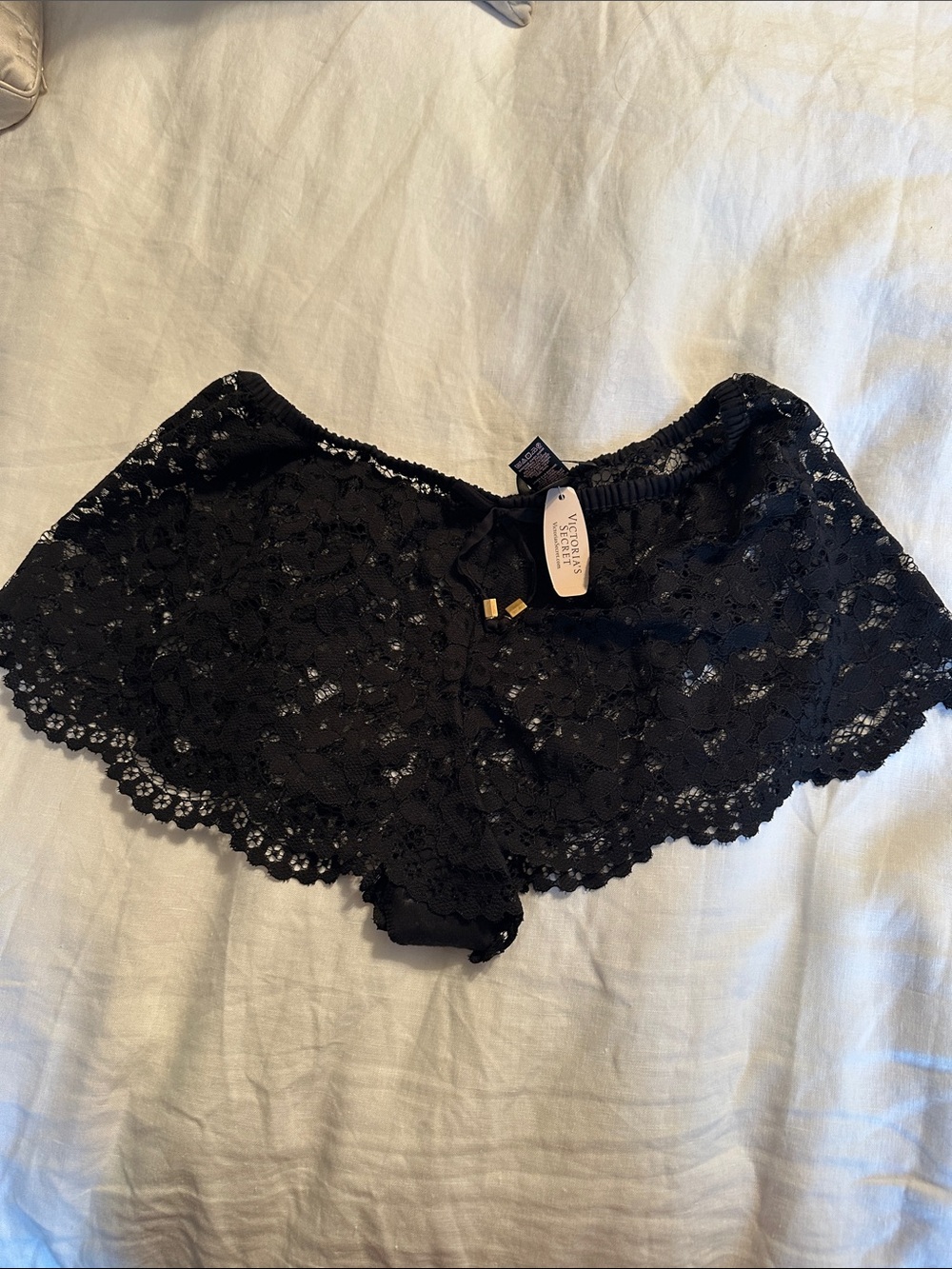 Victoria's Secret Black Lace Boyshorts with Gold Accents
